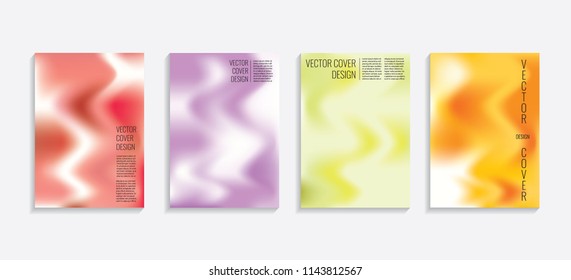 Modern covers with gradient wavy shapes. Futuristic minimal design with a multi-colored bionic background. A4 format. Eps10 vector. For poster, layout, placard, grunge paper, card, book.