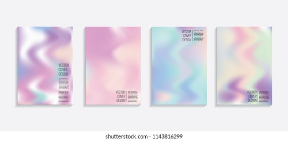 Modern covers with gradient wavy shapes. Futuristic minimal design with a multi-colored bionic background. A4 format. Eps10 vector. For poster, layout, placard, grunge paper, card, book.