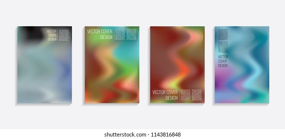 Modern covers with gradient wavy shapes. Futuristic minimal design with a multi-colored bionic background. A4 format. Eps10 vector. For poster, layout, placard, grunge paper, card, book.