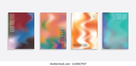 Modern covers with gradient wavy shapes. Futuristic minimal design with a multi-colored bionic background. A4 format. Eps10 vector. For poster, layout, placard, grunge paper, card, book.