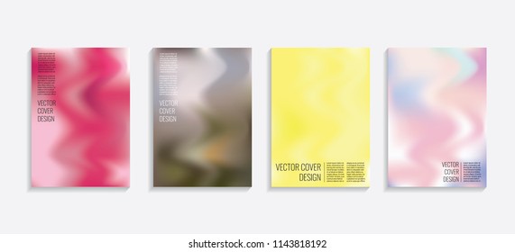 Modern covers with gradient wavy shapes. Futuristic minimal design with a multi-colored bionic background. A4 format. Eps10 vector. For poster, layout, placard, grunge paper, card, book.