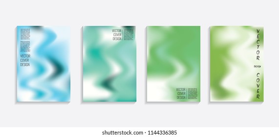 Modern covers with gradient wavy shapes. Futuristic minimal design with a multi-colored bionic background. A4 format. Eps10 vector. For poster, layout, placard, grunge paper, card, book.