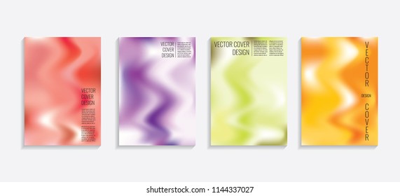 Modern covers with gradient wavy shapes. Futuristic minimal design with a multi-colored bionic background. A4 format. Eps10 vector. For poster, layout, placard, grunge paper, card, book.