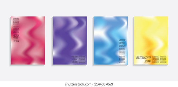 Modern covers with gradient wavy shapes. Futuristic minimal design with a multi-colored bionic background. A4 format. Eps10 vector. For poster, layout, placard, grunge paper, card, book.