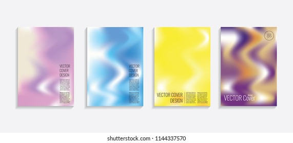 Modern covers with gradient wavy shapes. Futuristic minimal design with a multi-colored bionic background. A4 format. Eps10 vector. For poster, layout, placard, grunge paper, card, book.