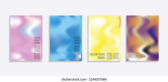 Modern covers with gradient wavy shapes. Futuristic minimal design with a multi-colored bionic background. A4 format. Eps10 vector. For poster, layout, placard, grunge paper, card, book.