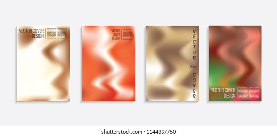 Modern covers with gradient wavy shapes. Futuristic minimal design with a multi-colored bionic background. A4 format. Eps10 vector. For poster, layout, placard, grunge paper, card, book.