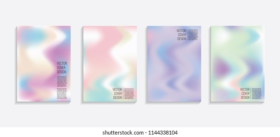 Modern covers with gradient wavy shapes. Futuristic minimal design with a multi-colored bionic background. A4 format. Eps10 vector. For poster, layout, placard, grunge paper, card, book.