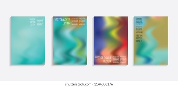 Modern covers with gradient wavy shapes. Futuristic minimal design with a multi-colored bionic background. A4 format. Eps10 vector. For poster, layout, placard, grunge paper, card, book.