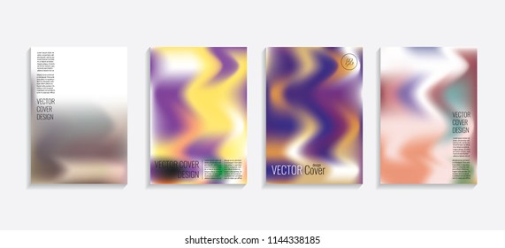 Modern covers with gradient wavy shapes. Futuristic minimal design with a multi-colored bionic background. A4 format. Eps10 vector. For poster, layout, placard, grunge paper, card, book.
