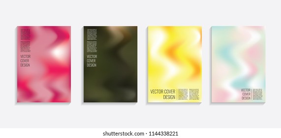 Modern covers with gradient wavy shapes. Futuristic minimal design with a multi-colored bionic background. A4 format. Eps10 vector. For poster, layout, placard, grunge paper, card, book.