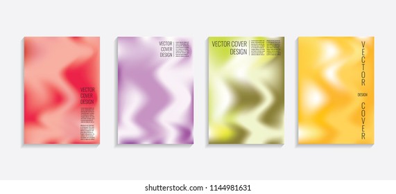 Modern covers with gradient wavy shapes. Futuristic minimal design with a multi-colored bionic background. A4 format. Eps10 vector. For poster, layout, placard, card, book.