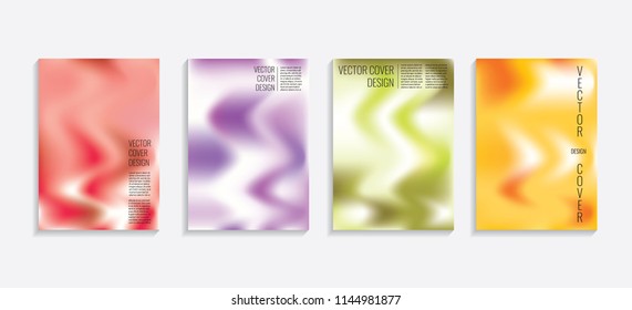 Modern covers with gradient wavy shapes. Futuristic minimal design with a multi-colored bionic background. A4 format. Eps10 vector. For poster, layout, placard, card, book.