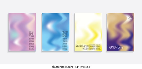 Modern covers with gradient wavy shapes. Futuristic minimal design with a multi-colored bionic background. A4 format. Eps10 vector. For poster, layout, placard, card, book.
