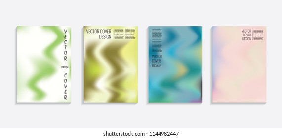 Modern covers with gradient wavy shapes. Futuristic minimal design with a multi-colored bionic background. A4 format. Eps10 vector. For poster, layout, placard, card, book.