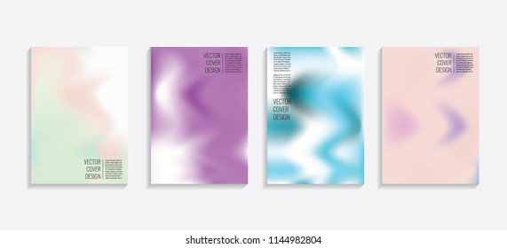 Modern covers with gradient wavy shapes. Futuristic minimal design with a multi-colored bionic background. A4 format. Eps10 vector. For poster, layout, placard, card, book.