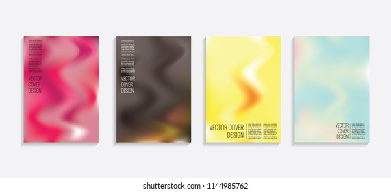 Modern covers with gradient wavy shapes. Futuristic minimal design with a multi-colored bionic background. A4 format. Eps10 vector. For poster, layout, placard, card, book.