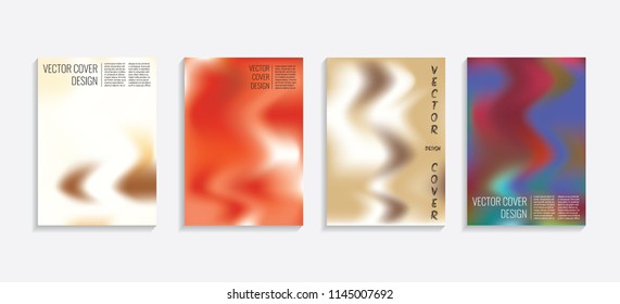 Modern covers with gradient wavy shapes. Futuristic minimal design with a multi-colored bionic background. A4 format. Eps10 vector. For poster, layout, placard, grunge paper, card, book.
