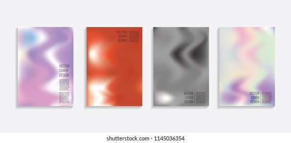 Modern covers with gradient wavy shapes. Futuristic minimal design with a multi-colored bionic background. A4 format. Eps10 vector. For poster, layout, placard, grunge paper, card, book.