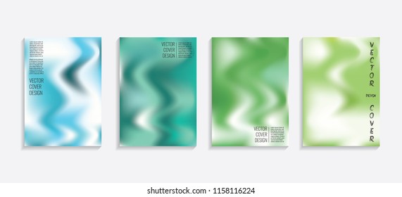 Modern covers with gradient wavy shapes. Futuristic minimal design with a multi-colored bionic background. A4 format. Eps10 vector. For poster, layout, placard, grunge paper, card, book.
