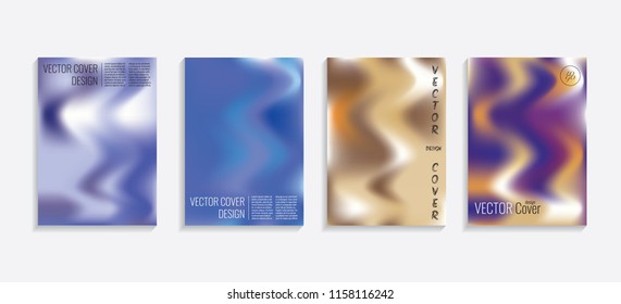 Modern covers with gradient wavy shapes. Futuristic minimal design with a multi-colored bionic background. A4 format. Eps10 vector. For poster, layout, placard, grunge paper, card, book.