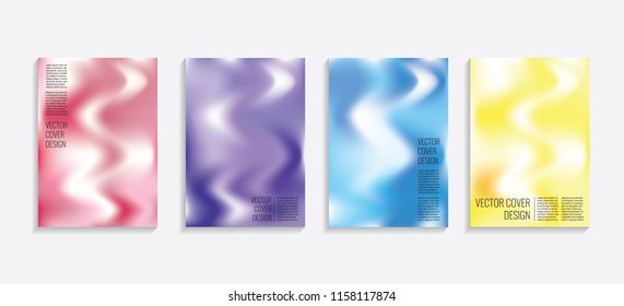 Modern covers with gradient wavy shapes. Futuristic minimal design with a multi-colored bionic background. A4 format. Eps10 vector. For poster, layout, placard, grunge paper, card, book.