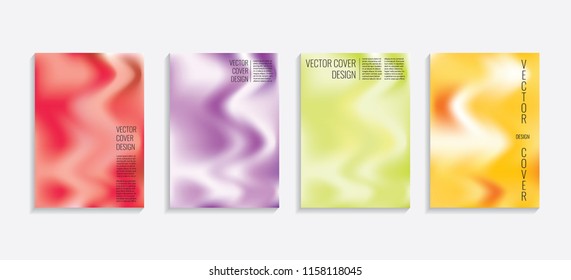 Modern covers with gradient wavy shapes. Futuristic minimal design with a multi-colored bionic background. A4 format. Eps10 vector. For poster, layout, placard, grunge paper, card, book.