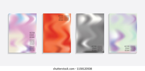 Modern covers with gradient wavy shapes. Futuristic minimal design with a multi-colored bionic background. A4 format. Eps10 vector. For poster, layout, placard, grunge paper, card, book.