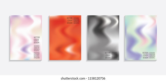 Modern covers with gradient wavy shapes. Futuristic minimal design with a multi-colored bionic background. A4 format. Eps10 vector. For poster, layout, placard, grunge paper, card, book.