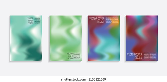 Modern covers with gradient wavy shapes. Futuristic minimal design with a multi-colored bionic background. A4 format. Eps10 vector. For poster, layout, placard, grunge paper, card, book.