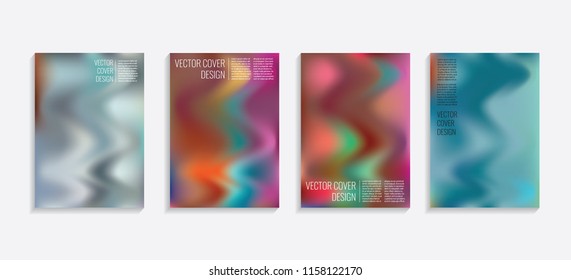 Modern covers with gradient wavy shapes. Futuristic minimal design with a multi-colored bionic background. A4 format. Eps10 vector. For poster, layout, placard, grunge paper, card, book.