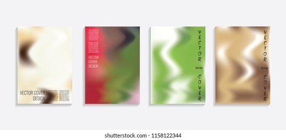 Modern covers with gradient wavy shapes. Futuristic minimal design with a multi-colored bionic background. A4 format. Eps10 vector. For poster, layout, placard, grunge paper, card, book.