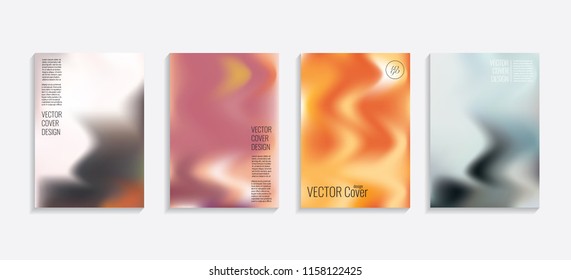 Modern covers with gradient wavy shapes. Futuristic minimal design with a multi-colored bionic background. A4 format. Eps10 vector. For poster, layout, placard, grunge paper, card, book.