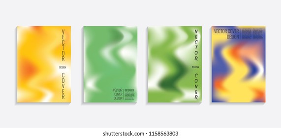 Modern covers with gradient wavy shapes. Futuristic minimal design with a multi-colored bionic background. A4 format. Eps10 vector. For poster, layout, placard, grunge paper, card, book.