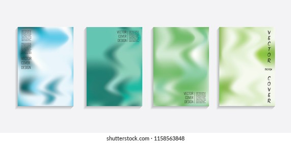 Modern covers with gradient wavy shapes. Futuristic minimal design with a multi-colored bionic background. A4 format. Eps10 vector. For poster, layout, placard, grunge paper, card, book.