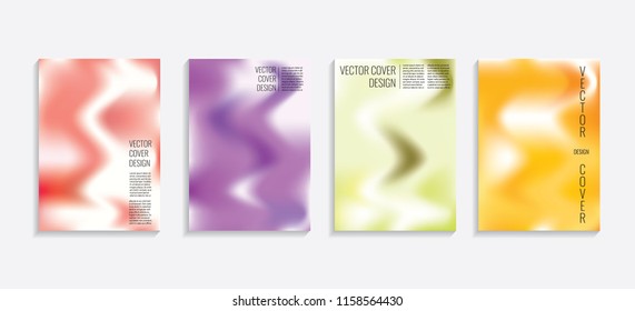 Modern covers with gradient wavy shapes. Futuristic minimal design with a multi-colored bionic background. A4 format. Eps10 vector. For poster, layout, placard, grunge paper, card, book.