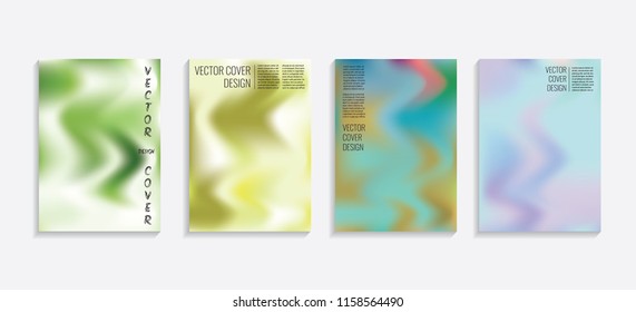 Modern covers with gradient wavy shapes. Futuristic minimal design with a multi-colored bionic background. A4 format. Eps10 vector. For poster, layout, placard, grunge paper, card, book.
