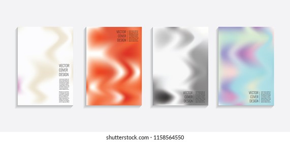 Modern covers with gradient wavy shapes. Futuristic minimal design with a multi-colored bionic background. A4 format. Eps10 vector. For poster, layout, placard, grunge paper, card, book.