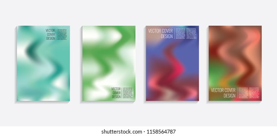 Modern covers with gradient wavy shapes. Futuristic minimal design with a multi-colored bionic background. A4 format. Eps10 vector. For poster, layout, placard, grunge paper, card, book.