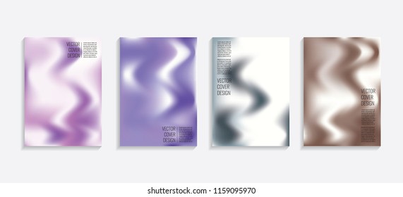 Modern covers with gradient wavy shapes. Futuristic minimal design with a multi-colored bionic background. A4 format. Eps10 vector. For poster, layout, placard, grunge paper, card, book.