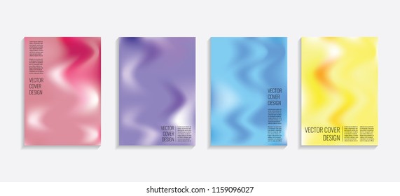 Modern covers with gradient wavy shapes. Futuristic minimal design with a multi-colored bionic background. A4 format. Eps10 vector. For poster, layout, placard, grunge paper, card, book.