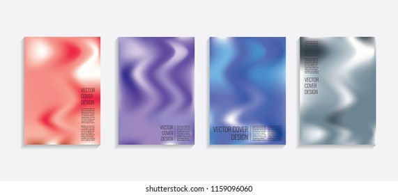 Modern covers with gradient wavy shapes. Futuristic minimal design with a multi-colored bionic background. A4 format. Eps10 vector. For poster, layout, placard, grunge paper, card, book.