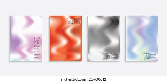 Modern covers with gradient wavy shapes. Futuristic minimal design with a multi-colored bionic background. A4 format. Eps10 vector. For poster, layout, placard, grunge paper, card, book.