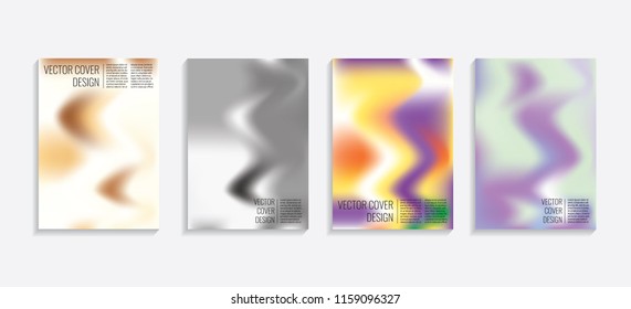 Modern covers with gradient wavy shapes. Futuristic minimal design with a multi-colored bionic background. A4 format. Eps10 vector. For poster, layout, placard, grunge paper, card, book.