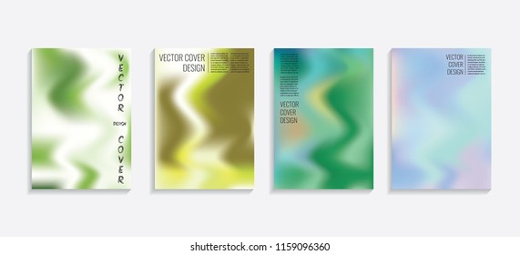 Modern covers with gradient wavy shapes. Futuristic minimal design with a multi-colored bionic background. A4 format. Eps10 vector. For poster, layout, placard, grunge paper, card, book.