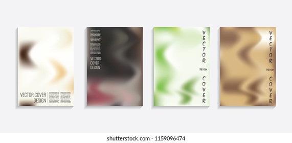 Modern covers with gradient wavy shapes. Futuristic minimal design with a multi-colored bionic background. A4 format. Eps10 vector. For poster, layout, placard, grunge paper, card, book.