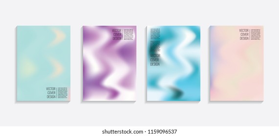 Modern covers with gradient wavy shapes. Futuristic minimal design with a multi-colored bionic background. A4 format. Eps10 vector. For poster, layout, placard, grunge paper, card, book.