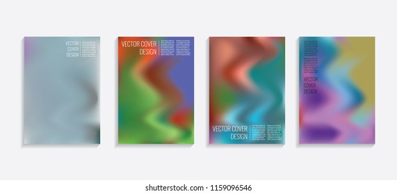 Modern covers with gradient wavy shapes. Futuristic minimal design with a multi-colored bionic background. A4 format. Eps10 vector. For poster, layout, placard, grunge paper, card, book.