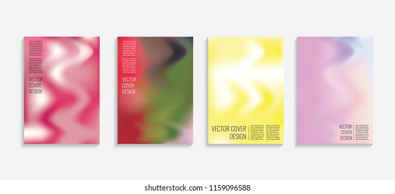 Modern covers with gradient wavy shapes. Futuristic minimal design with a multi-colored bionic background. A4 format. Eps10 vector. For poster, layout, placard, grunge paper, card, book.