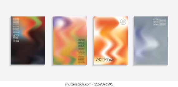 Modern covers with gradient wavy shapes. Futuristic minimal design with a multi-colored bionic background. A4 format. Eps10 vector. For poster, layout, placard, grunge paper, card, book.